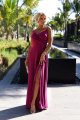 299-19 CHIARA elegancka maxi długa suknia na ramiączkach - FUKSJA Z BROKATEM-2 10688