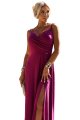299-19 CHIARA elegancka maxi długa suknia na ramiączkach - FUKSJA Z BROKATEM-9 10688