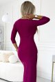 404-9 Błyszcząca długa sukienka z dekoltem i rozcięciem na nodze - FUKSJA z brokatem-5 10690