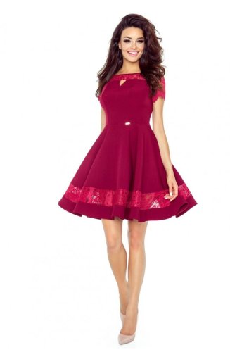 Elegancka Sukienka z Koronkami Bordowy BE59-03