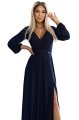572-1 NELA połyskująca długa suknia z dekoltem i długim rękawkiem - GRANATOWA-8 10738