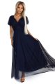562-1 NASTIA Długa sukienka z dekoltem i krótkim rękawkiem - GRANATOWA-7 10755