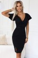 479-9 NINA elegancka sukienka z kopertowym dekoltem, rękawkiem i paskiem - CZARNA-5 10779