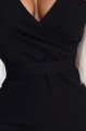 479-9 NINA elegancka sukienka z kopertowym dekoltem, rękawkiem i paskiem - CZARNA-6 10779