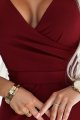 479-7 NINA elegancka sukienka z kopertowym dekoltem, rękawkiem i paskiem - BORDOWA-6 10780