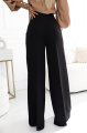 496-2 Eleganckie szerokie spodnie z kieszeniami, wysokim stanem i złotymi guzikami - CZARNE-7 10789