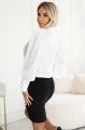 578-2 Wyjątkowa biznesowa bluzka z długim rękawkiem, wiązaniem i guzikami - biała w srebrny wzór-4 10794
