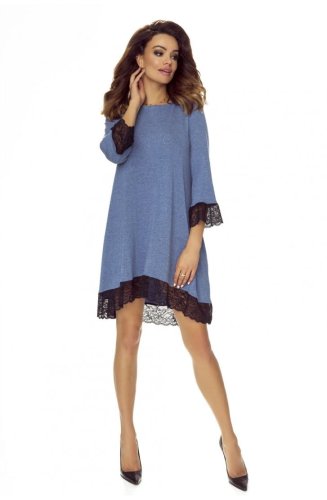 Romantyczna Sukienka z Koronkowym Wykończeniem Jeansowa BE101-06