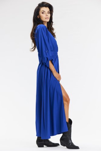 Luźna, kopertowa sukienka maxi z wiskozy Niebieska
