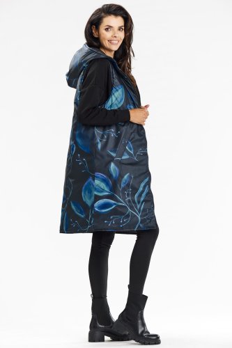 Długa dwustronna kamizelka z kapturem na zamek Czarna