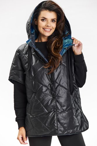 Ciepła Pikowana kamizelka z kapturem Czarna