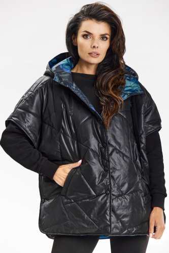 Ciepła Pikowana kamizelka z kapturem Czarna