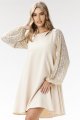 Sukienka z cekinowymi rękawami A694 beige-1 10894  | 16151-Beige-L