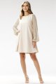 Sukienka z cekinowymi rękawami A694 beige-2 10894  | 16151-Beige-L