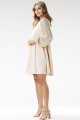 Sukienka z cekinowymi rękawami A694 beige-3 10894  | 16151-Beige-L