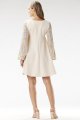 Sukienka z cekinowymi rękawami A694 beige-4 10894  | 16151-Beige-L