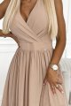 362-6 JUSTINE Długa suknia z dekoltem i wiązaniem - BEŻOWA-6 11067
