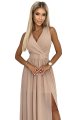 362-6 JUSTINE Długa suknia z dekoltem i wiązaniem - BEŻOWA-8 11067