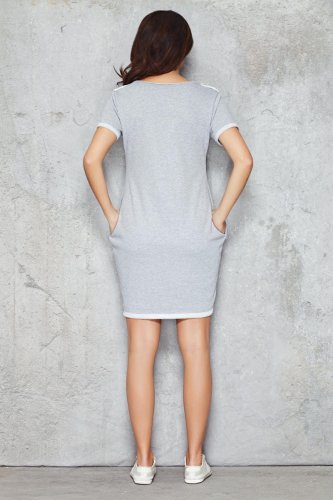 Sukienka z Kieszeniami Szara M043
