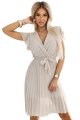 424-7 Szyfonowa plisowana sukienka z dekoltem i falbankami - BEŻOWA-6 11090