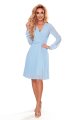 313-10 ISABELLE Plisowana sukienka z dekoltem i długim rękawkiem - BŁĘKITNA-6 11102