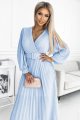 414-10 KLARA plisowana sukienka z paskiem i dekoltem - BŁĘKITNA-2 11104