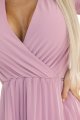 313-16 ISABELLE Polska plisowana sukienka z długim rękawem i dekoltem - pudrowy róż-7 11125