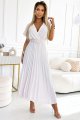 585-1 Plisowana letnia sukienka midi z dekoltem i szerokim paskiem - ECRU-1 11129