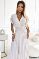 585-1 Plisowana letnia sukienka midi z dekoltem i szerokim paskiem - ECRU-2 11129