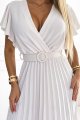 585-1 Plisowana letnia sukienka midi z dekoltem i szerokim paskiem - ECRU-6 11129