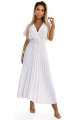 585-1 Plisowana letnia sukienka midi z dekoltem i szerokim paskiem - ECRU-7 11129
