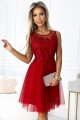 522-3 CATERINA Kobieca sukienka z gipiurą i delikatnym tiulem - CZERWONA-1 11132