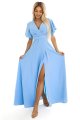 581-3 JENNIFER długa suknia z rozcięciem na nogę, rękawkiem i dekoltem - BŁĘKITNA-7 11153