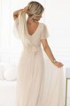 562-6 NASTIA Długa sukienka z dekoltem i krótkim rękawkiem - BEŻOWA-5 11208