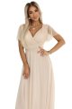 562-6 NASTIA Długa sukienka z dekoltem i krótkim rękawkiem - BEŻOWA-8 11208