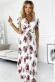 434-8 LISA Plisowana sukienka midi z dekoltem i falbankami - ecru + bordowe kwiaty-1 11225