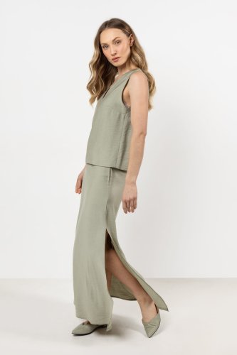 Rozkloszowana spódnica maxi z rozcięciem Szałwiowa