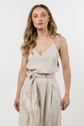 Bawełniany top na ramiączkach Beżowy