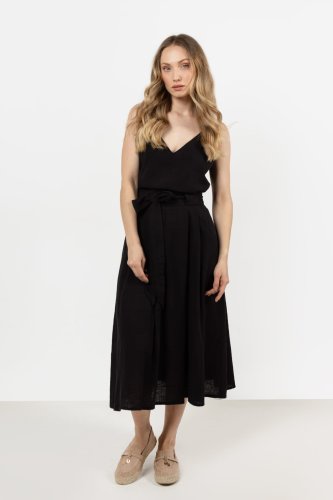 Rozkloszowana bawełniana spódnica midi z zakładkami Czarna