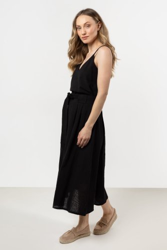 Rozkloszowana bawełniana spódnica midi z zakładkami Czarna