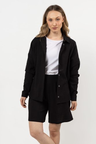 Bawełniana, luźna koszula na stójce Czarna