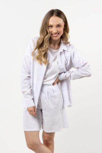 Bawełniana, luźna koszula na stójce Biała