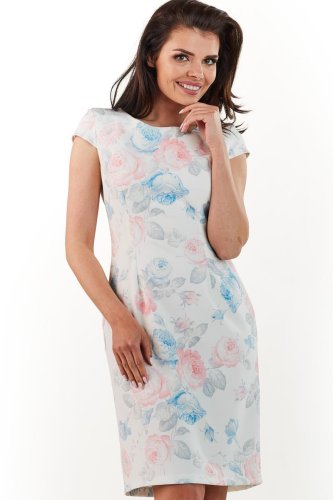 Klasyczna Dopasowana Sukienka w Pastelowe Kwiaty AW225