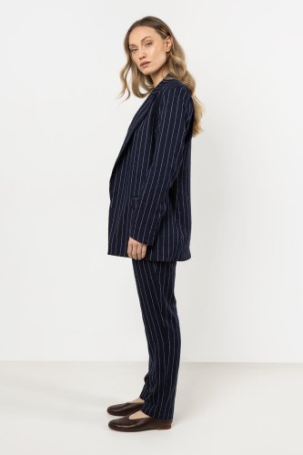Marynarka lniana w delikatne prążki Granatowa