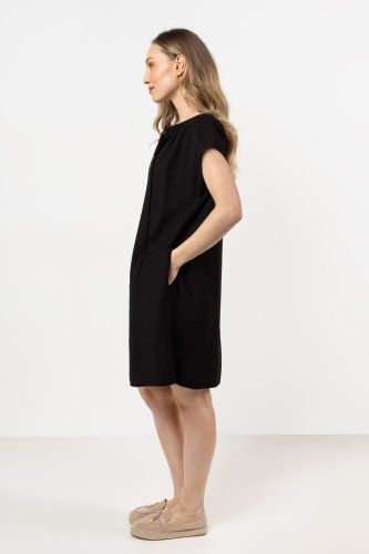 Luźna sukienka mini na stójce z krótkimi rękawami Czarna