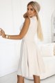 573-3 Ekskluzywna sukienka z rozkloszowanym dołem i złotym zamkiem - BEŻOWA-2 11334