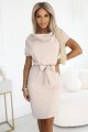 240-5 ROXI sukienka z asymetryczną spódnicą i paskiem - BEŻOWA-1 11337