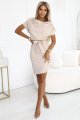 240-5 ROXI sukienka z asymetryczną spódnicą i paskiem - BEŻOWA-2 11337