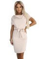 240-5 ROXI sukienka z asymetryczną spódnicą i paskiem - BEŻOWA-6 11337