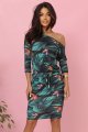 13-166 Sukienka sportowa z kieszonkami i wiązaniem - liście 3D-7 11437 